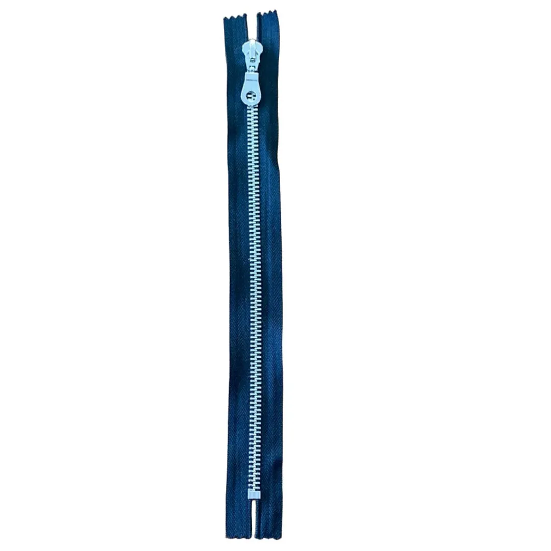 12" Metal Closed End Zip - Silver Teeth, Chunky Puller