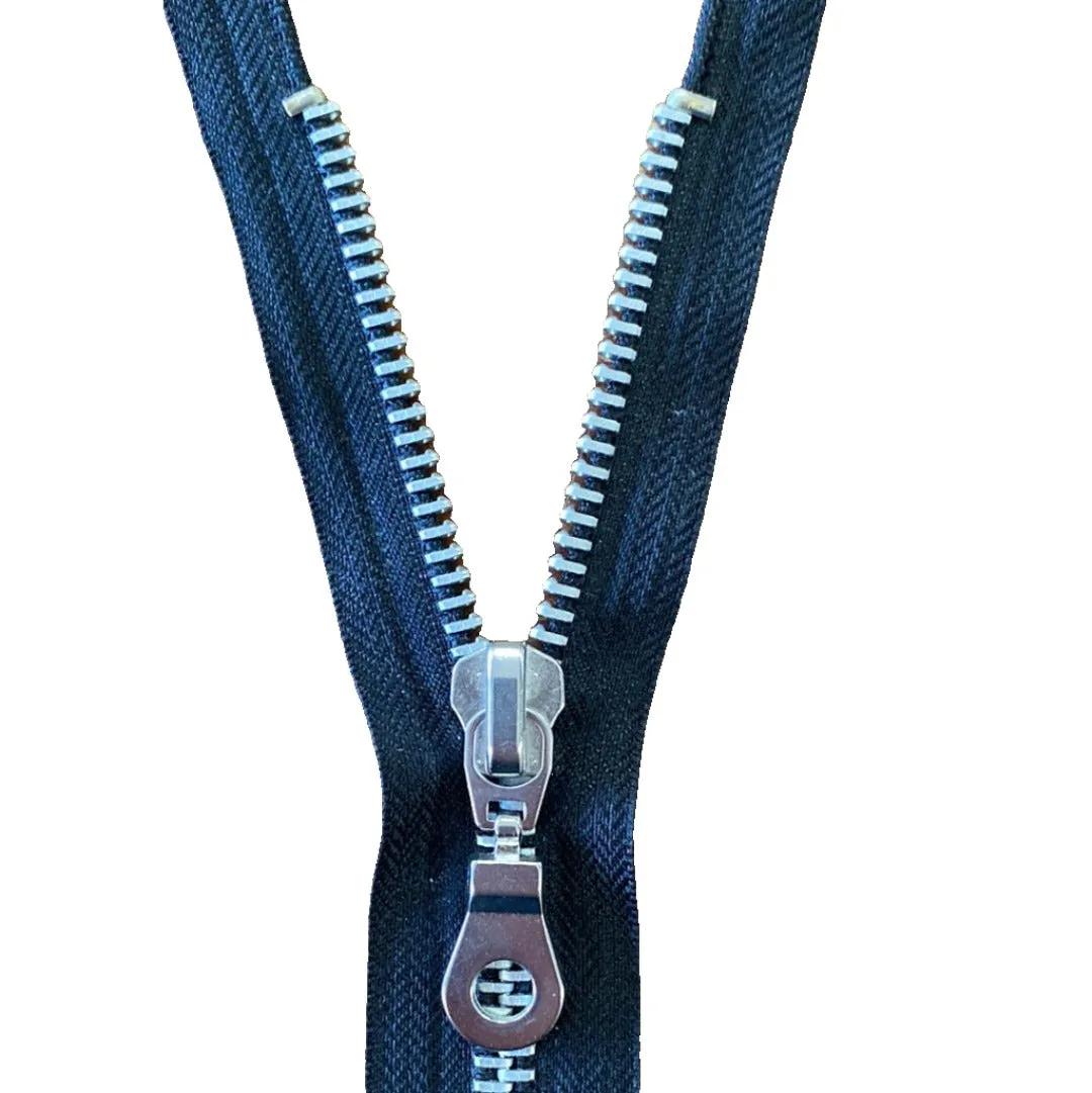 16" Metal open End Zip - Silver Teeth, Chunky Puller