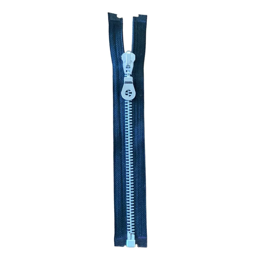 16" Metal open End Zip - Silver Teeth, Chunky Puller
