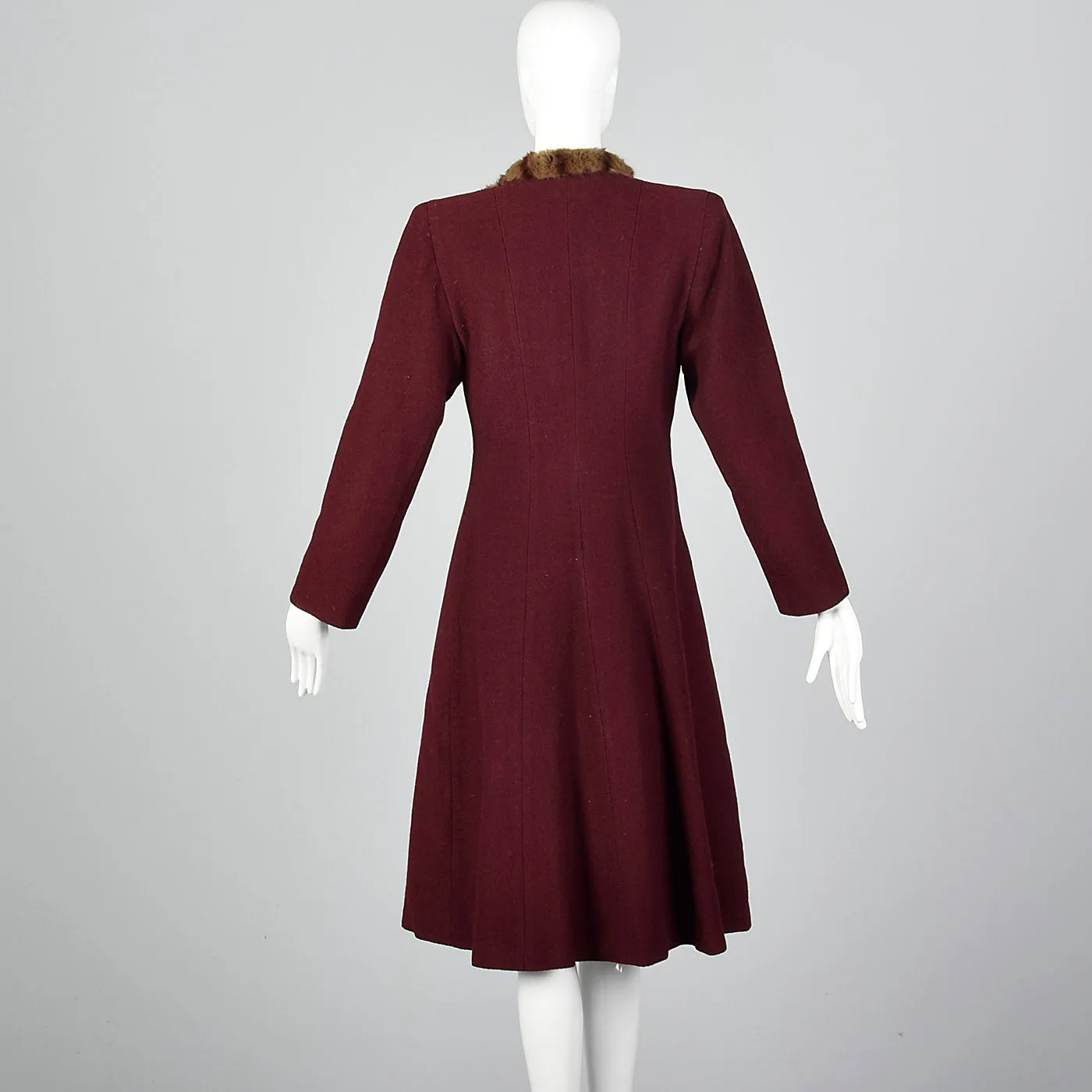 1940s Burgundy Wool Coat with Fur Trim
