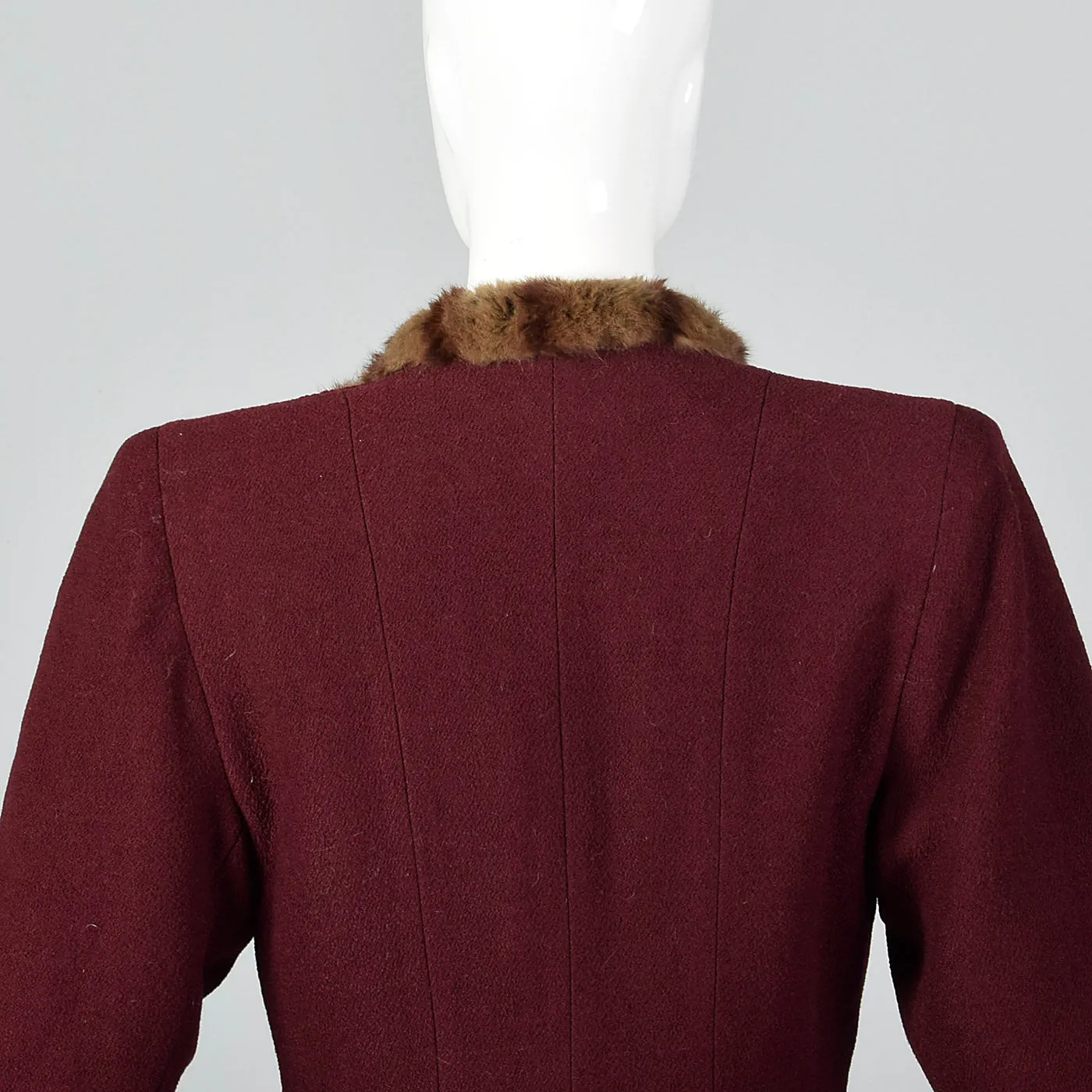 1940s Burgundy Wool Coat with Fur Trim