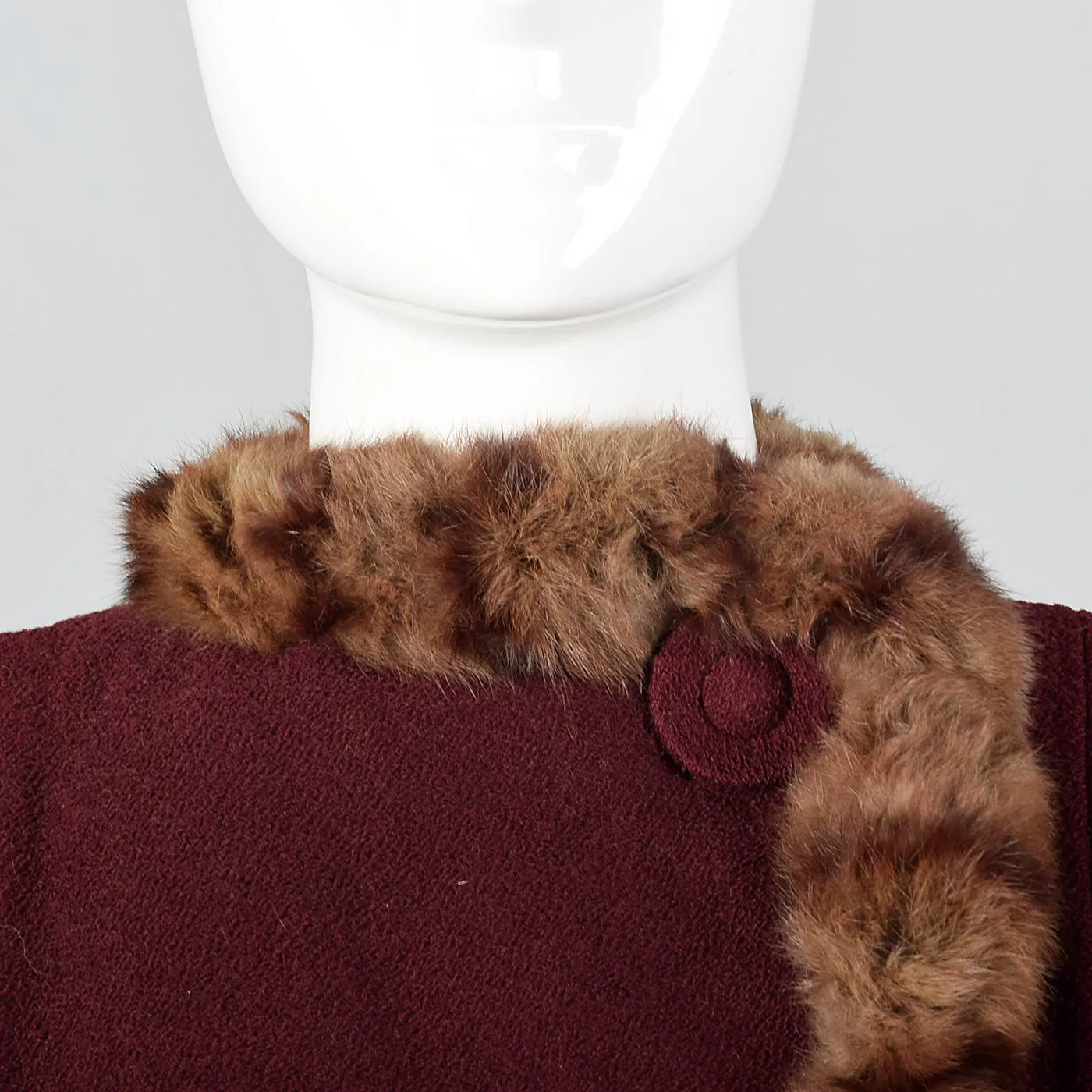 1940s Burgundy Wool Coat with Fur Trim