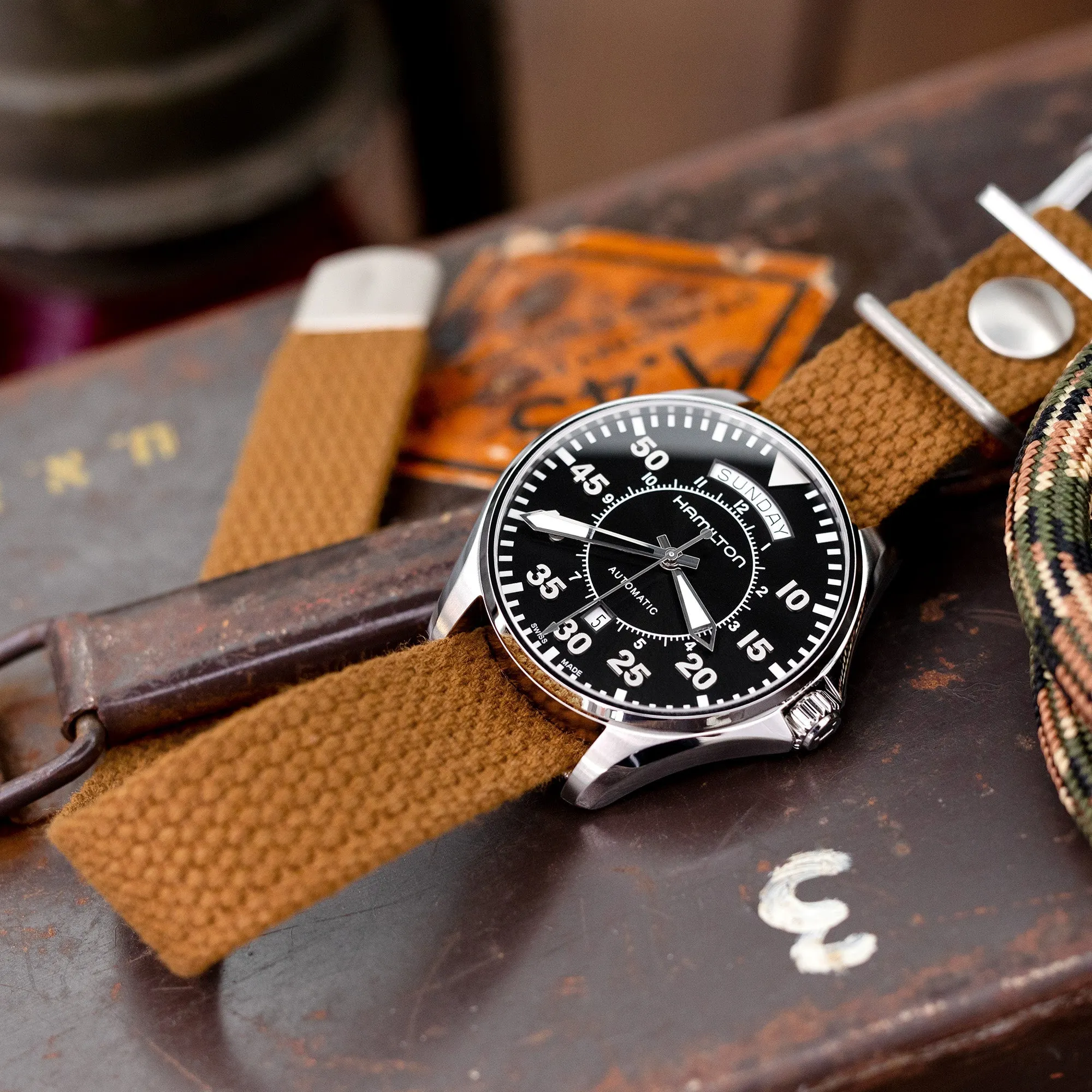 19mm Japanese Heavy Cotton Canvas Watch Strap, Light Brown