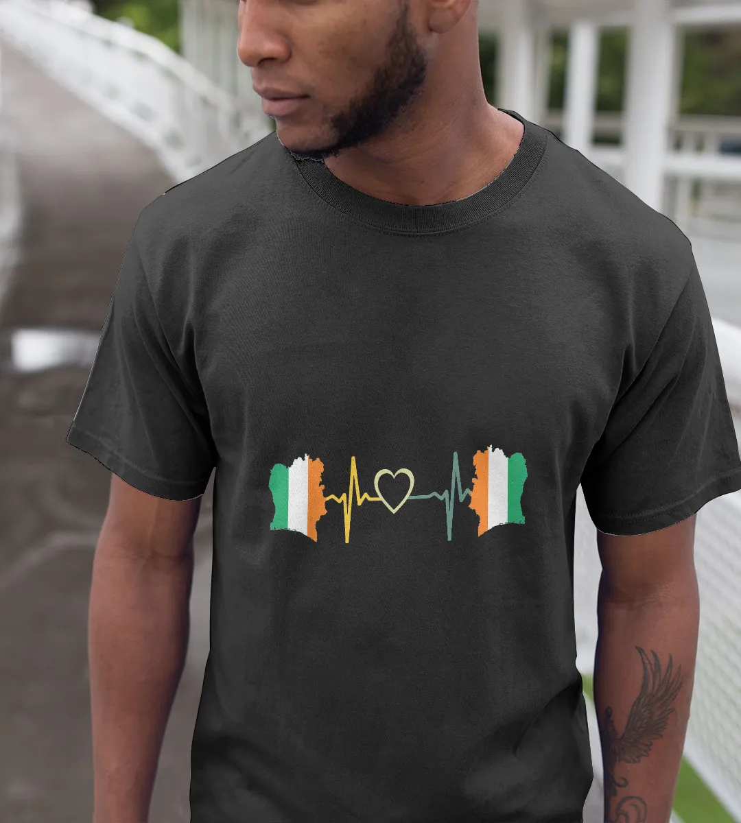 1sttheworld T-Shirt - Cote D'Ivoire Flag Ivory Cost Heartbeat T-Shirt Black A35