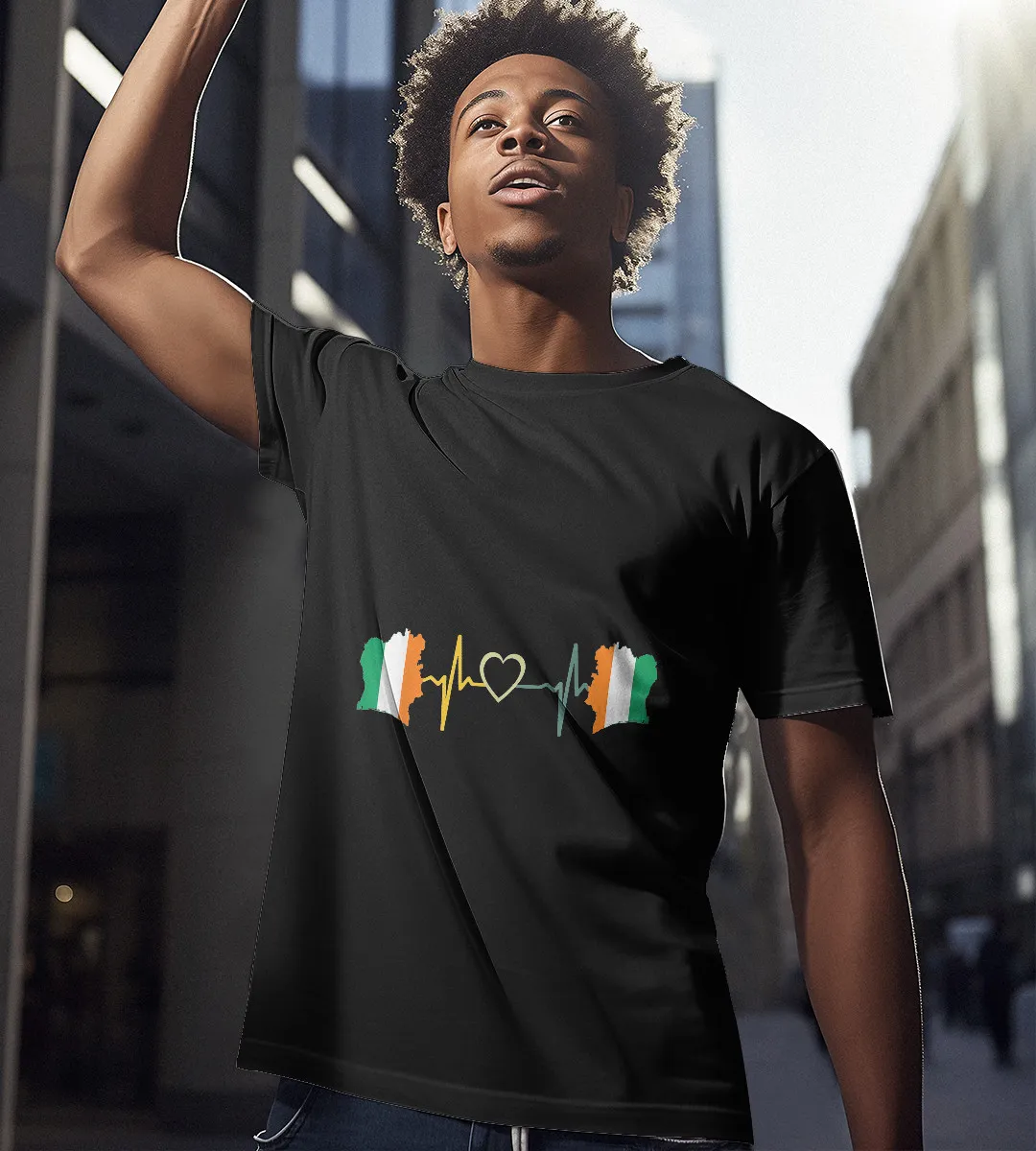 1sttheworld T-Shirt - Cote D'Ivoire Flag Ivory Cost Heartbeat T-Shirt Black A35