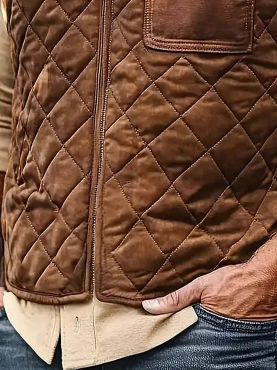 【24-hour shipping】Vintage Stand Collar Zipper Quilted Vest
