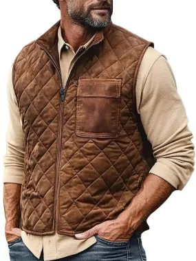 【24-hour shipping】Vintage Stand Collar Zipper Quilted Vest