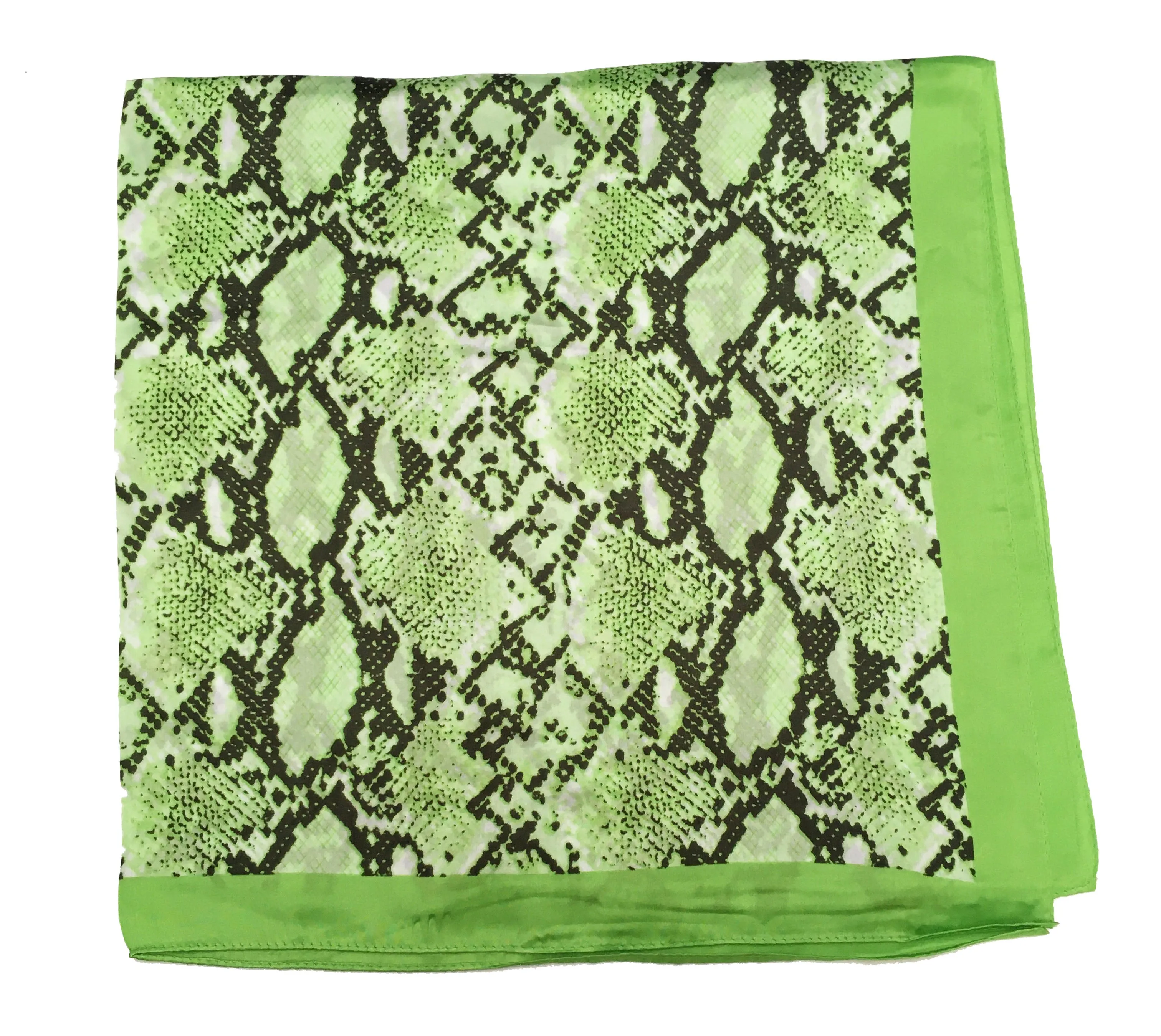 70cm x 70cm Square Scarf Green Neon Snake Print Pattern Scarf Thin Silky Womens Summer Spring