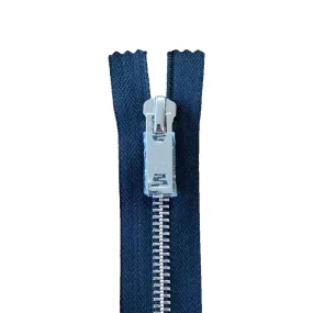 7" Metal Closed End Zip - Silver Teeth, Chunky Rectangle Puller