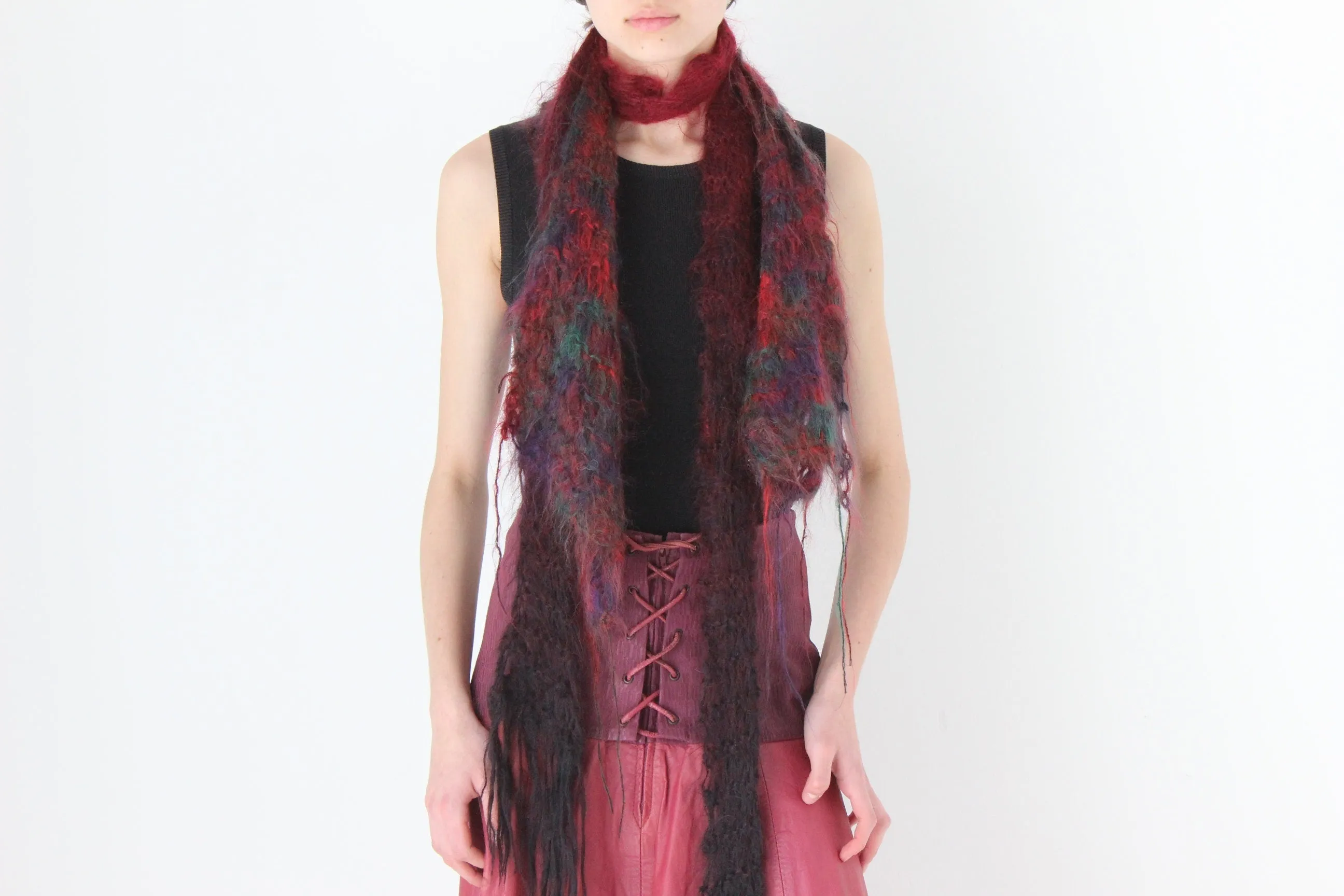 80s Mohair Hand Knit Kate Bush Scarf Duo
