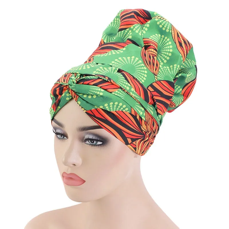 African Pattern Print Satin Bonnet Women Night Sleep Cap Long Ribbon Headwrap Double Layer Headscarf Big Size Adult Hair Cover