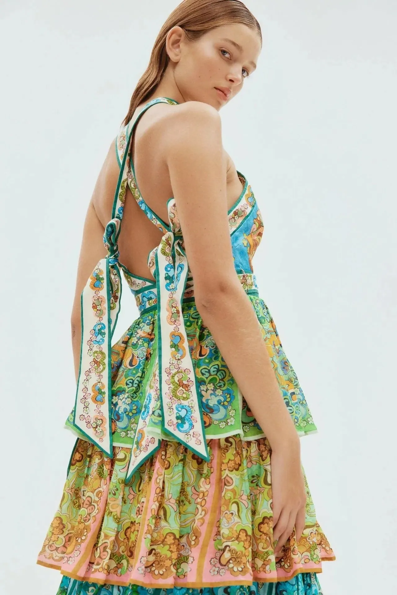 Alemais Dreamer Halter Tier Midi Dress Floral Size 8