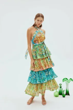 Alemais Dreamer Halter Tier Midi Dress Floral Size 8