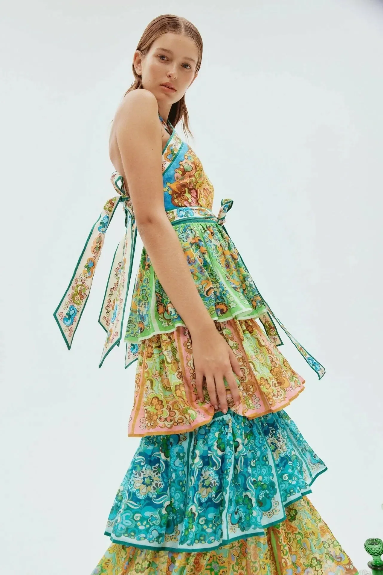 Alemais Dreamer Halter Tier Midi Dress Floral Size 8