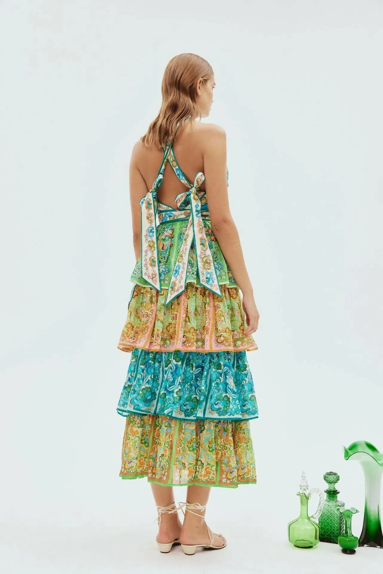Alemais Dreamer Halter Tier Midi Dress Floral Size 8
