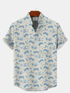 Alohadaddy Dragon Button Pocket Casual Short Sleeve Shirt