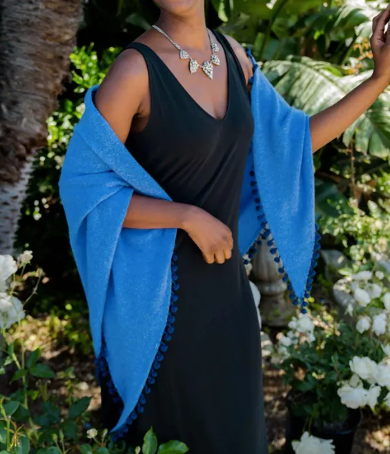 ALPINE CASHMERE POM-POM TRIANGLE WRAP