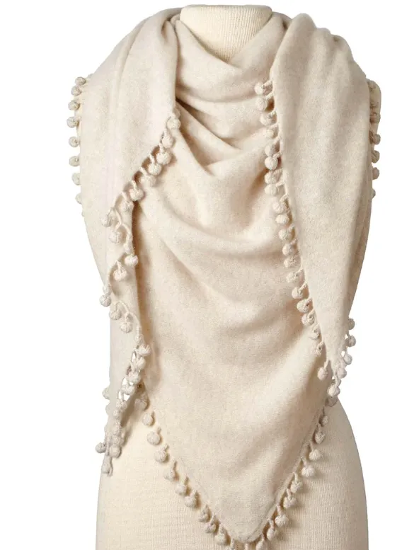 ALPINE CASHMERE POM-POM TRIANGLE WRAP