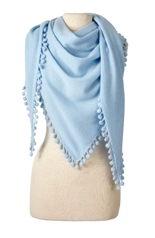 ALPINE CASHMERE POM-POM TRIANGLE WRAP
