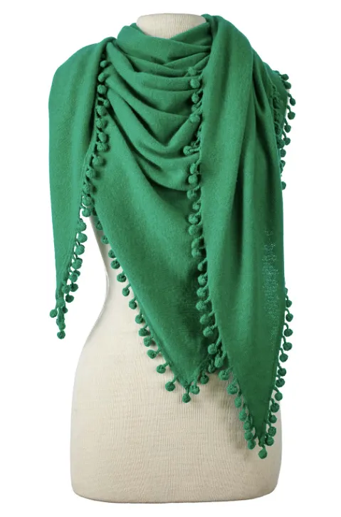 ALPINE CASHMERE POM-POM TRIANGLE WRAP