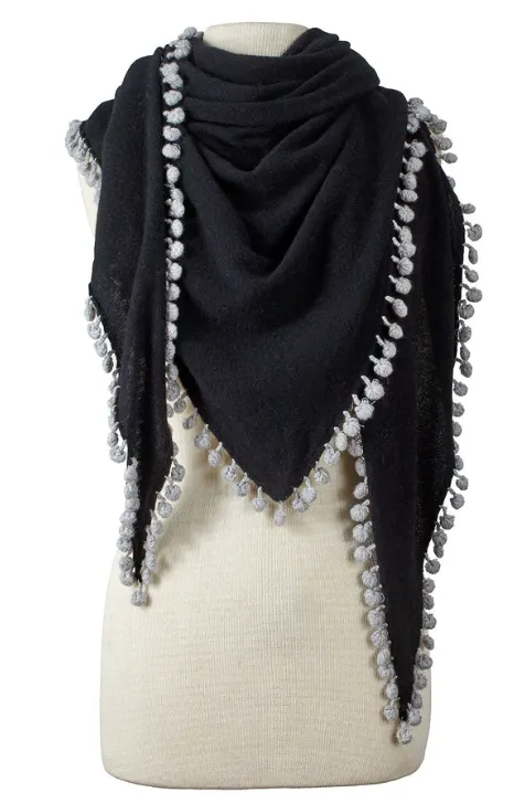 ALPINE CASHMERE POM-POM TRIANGLE WRAP