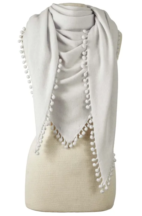 ALPINE CASHMERE POM-POM TRIANGLE WRAP