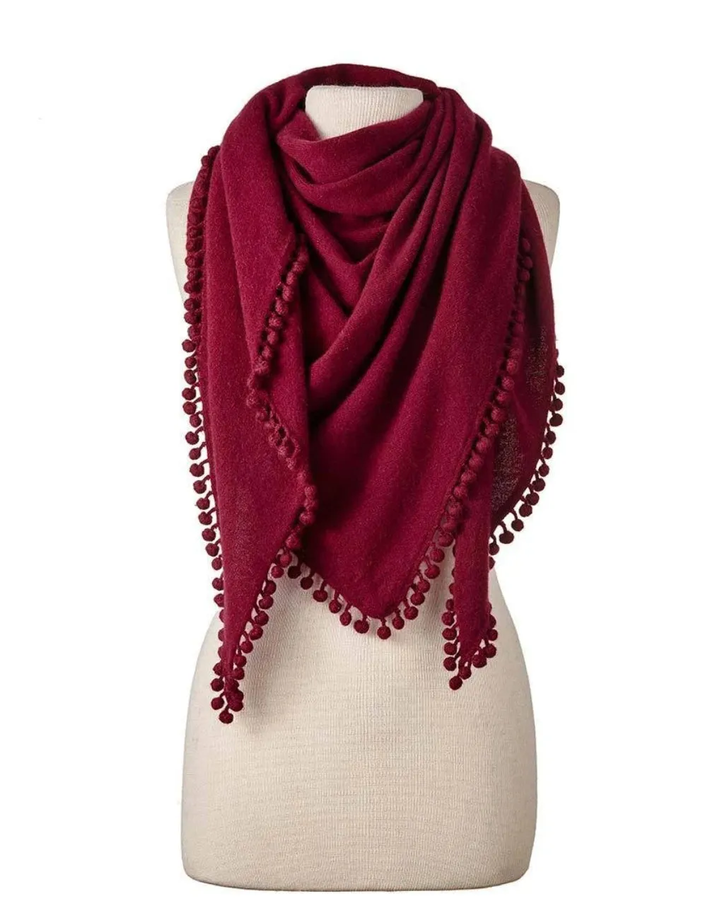 ALPINE CASHMERE POM-POM TRIANGLE WRAP