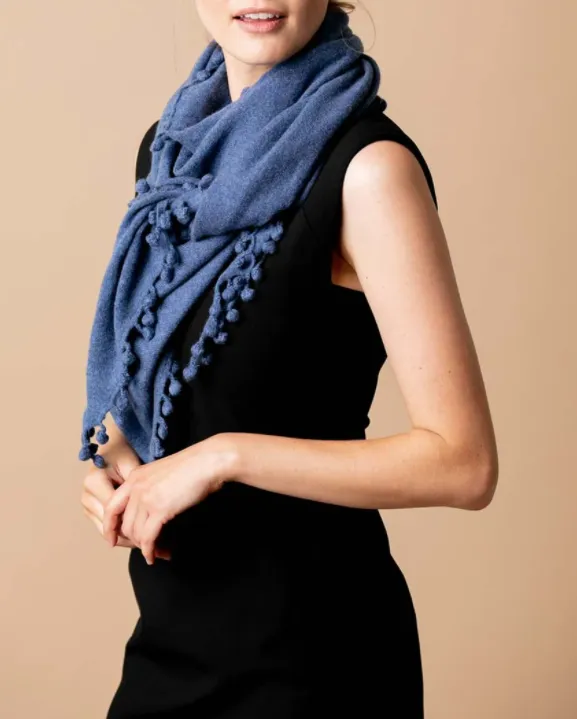 ALPINE CASHMERE POM-POM TRIANGLE WRAP