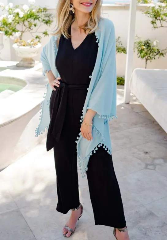 ALPINE CASHMERE POM-POM TRIANGLE WRAP