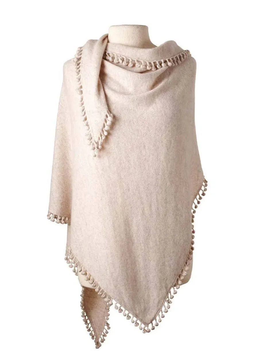 ALPINE CASHMERE POM-POM TRIANGLE WRAP