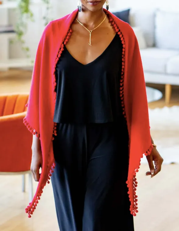 ALPINE CASHMERE POM-POM TRIANGLE WRAP