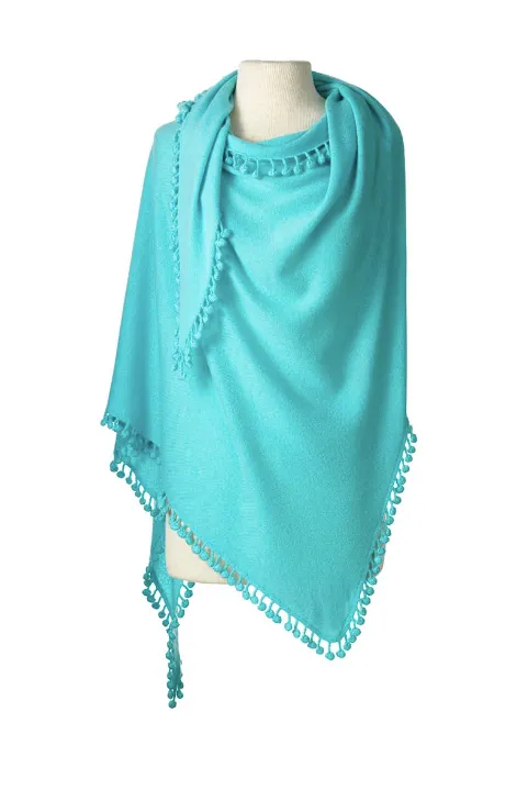 ALPINE CASHMERE POM-POM TRIANGLE WRAP