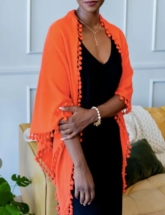 ALPINE CASHMERE POM-POM TRIANGLE WRAP