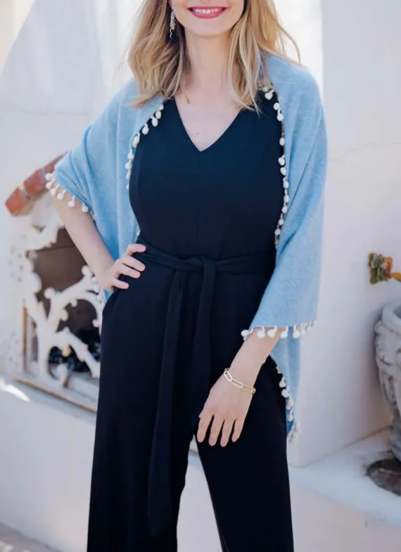 ALPINE CASHMERE POM-POM TRIANGLE WRAP