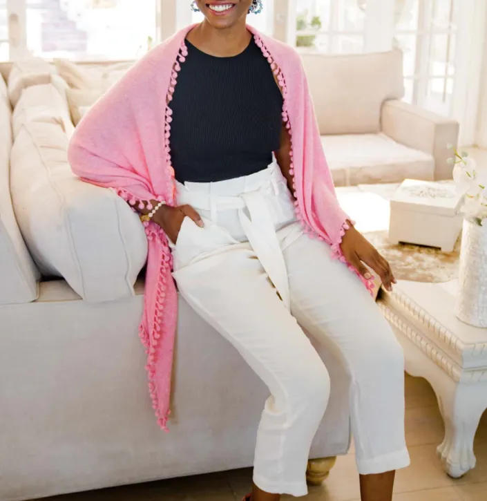 ALPINE CASHMERE POM-POM TRIANGLE WRAP