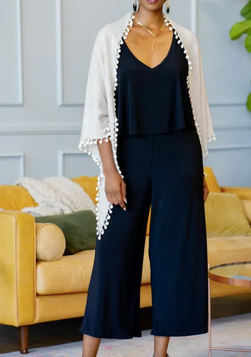ALPINE CASHMERE POM-POM TRIANGLE WRAP