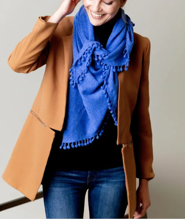ALPINE CASHMERE POM-POM TRIANGLE WRAP