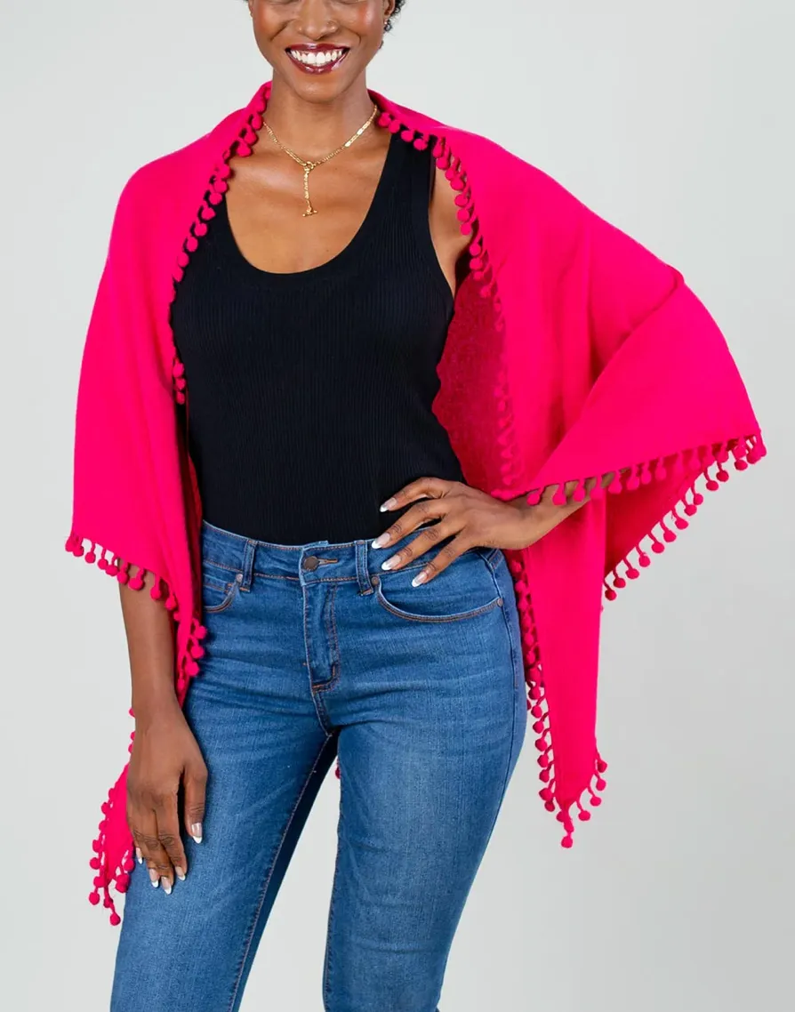 ALPINE CASHMERE POM-POM TRIANGLE WRAP