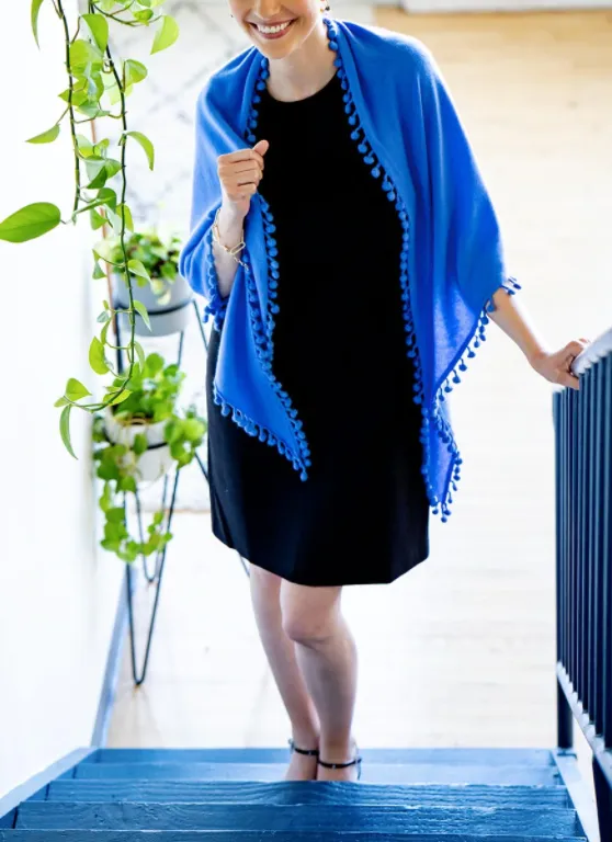 ALPINE CASHMERE POM-POM TRIANGLE WRAP