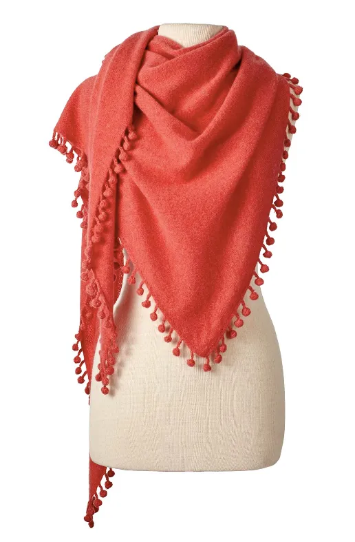ALPINE CASHMERE POM-POM TRIANGLE WRAP