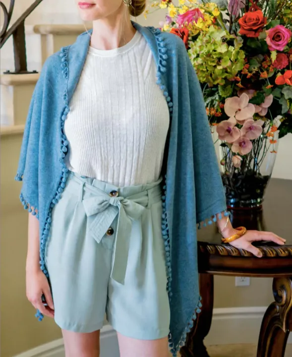 ALPINE CASHMERE POM-POM TRIANGLE WRAP
