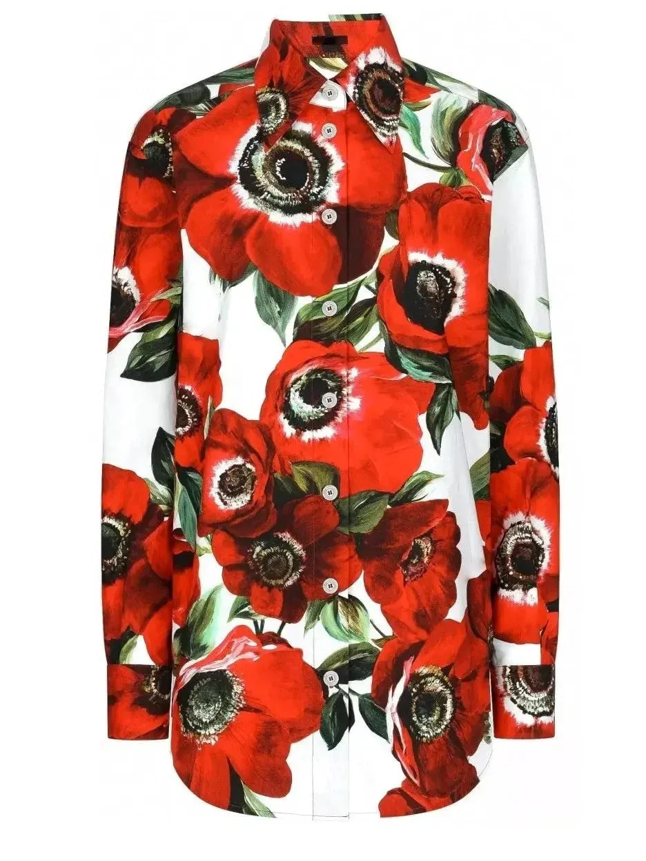 Anemone Printed Cotton Shirt and Maxi Skirt Set