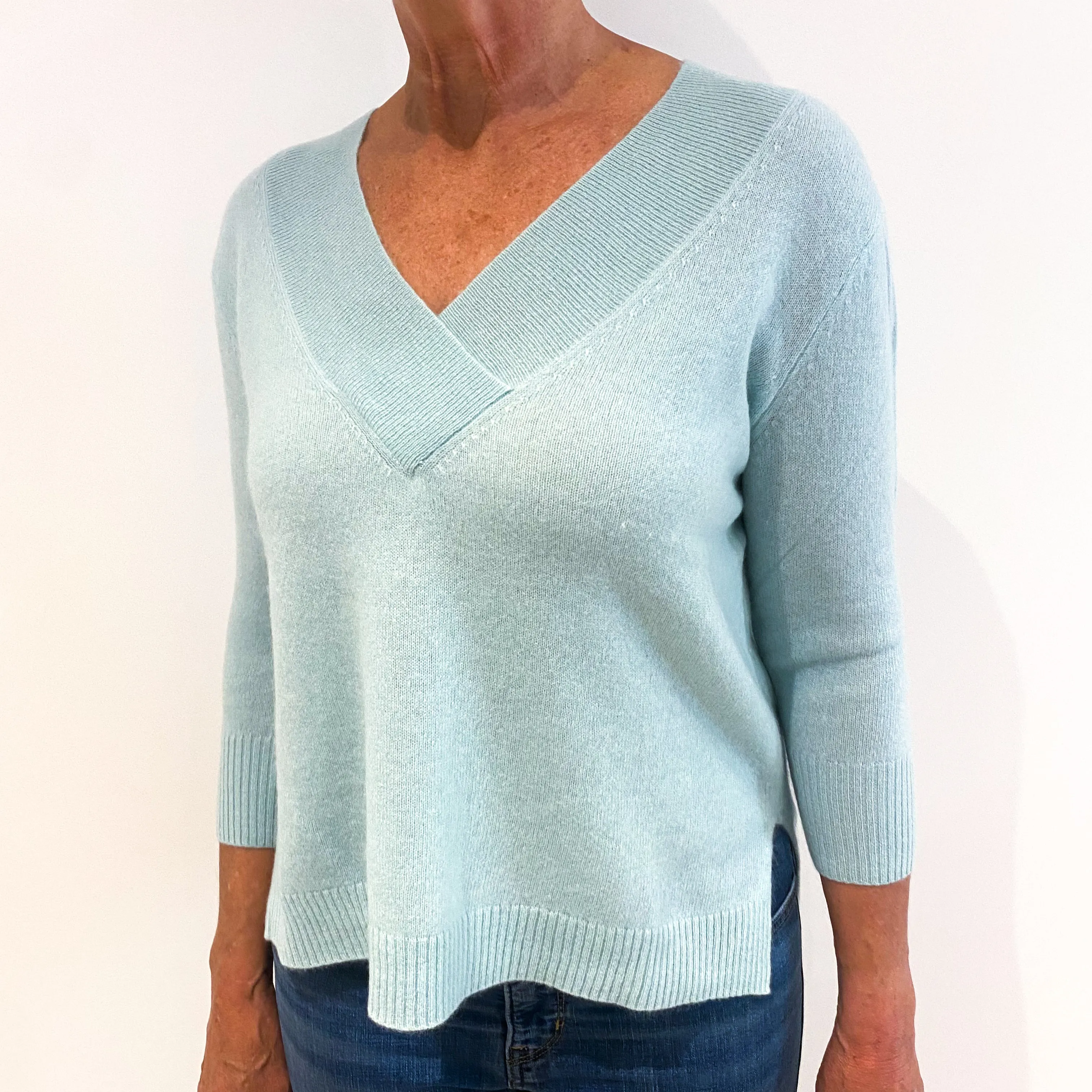 Anthropologie Mint Blue Cashmere Crossover V-Neck Jumper Medium