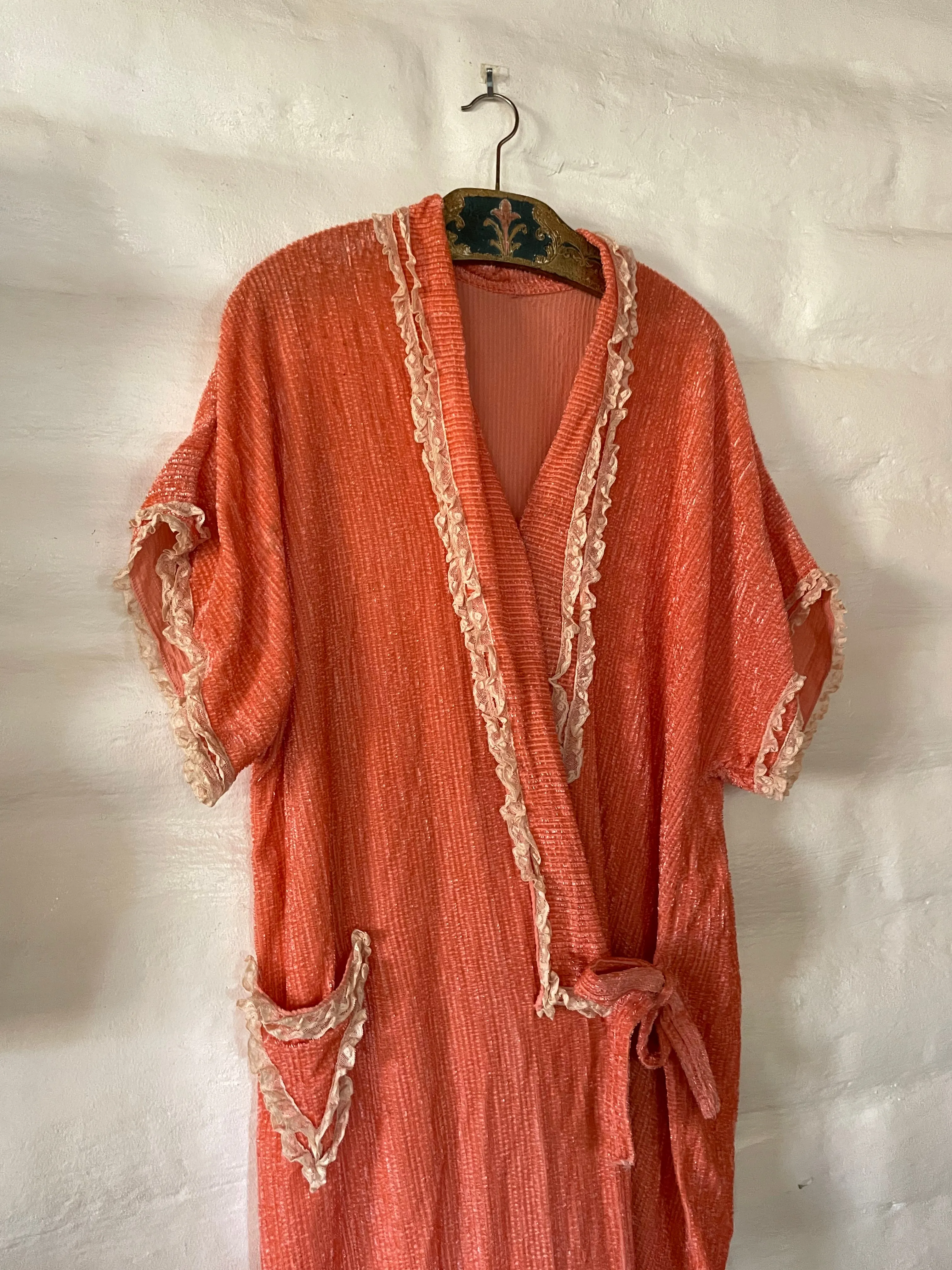 Antique 1920s Coral Chenille Robe