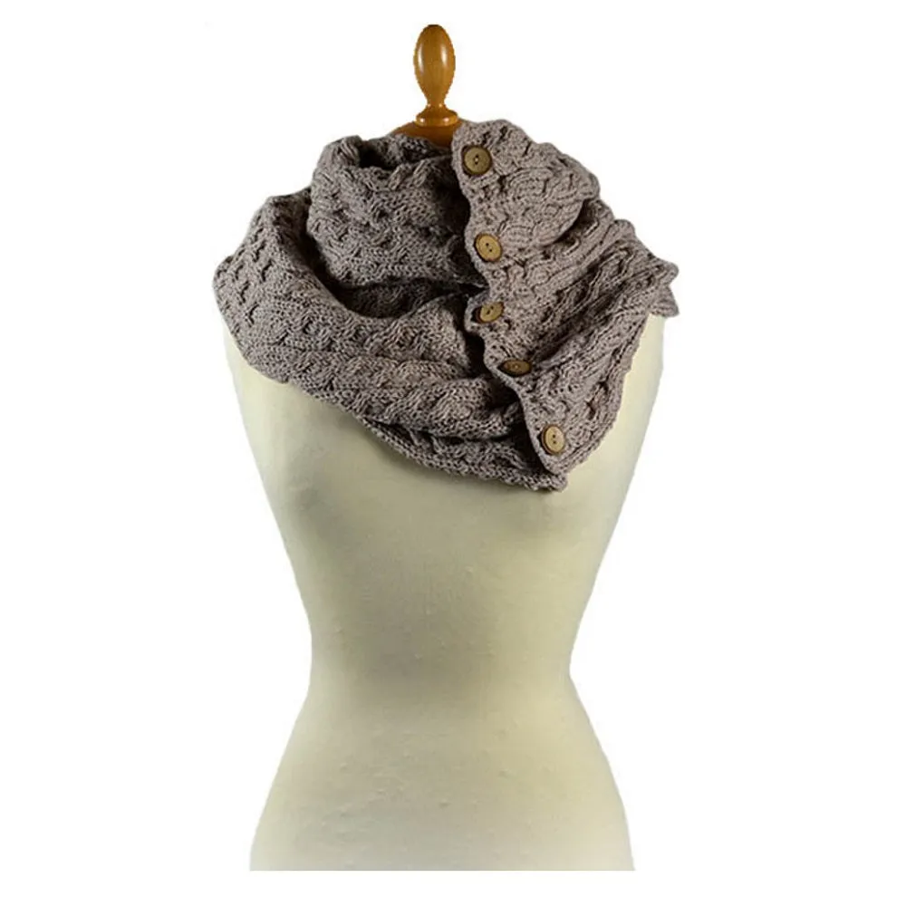 Aran Snood Scarf with Buttons Color Wicker One Size