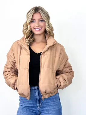 Aria - Long Sleeve Puffer Jacket (Tan)
