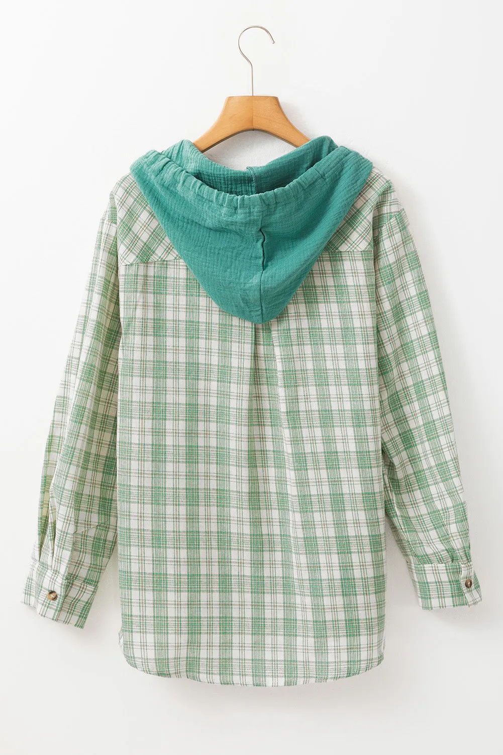 Ariella Checkered Loose Fit Buttoned Hooded Shacket