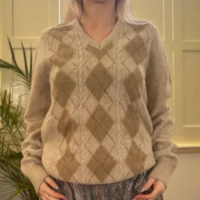 Artmo Argyle Jumper - Large Beige Wool