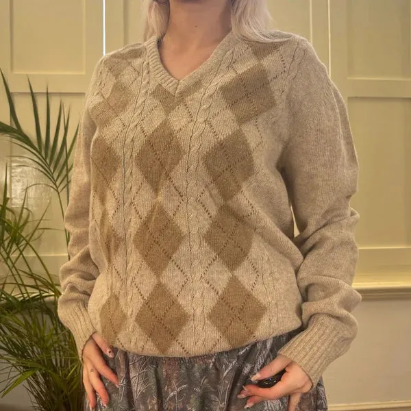 Artmo Argyle Jumper - Large Beige Wool