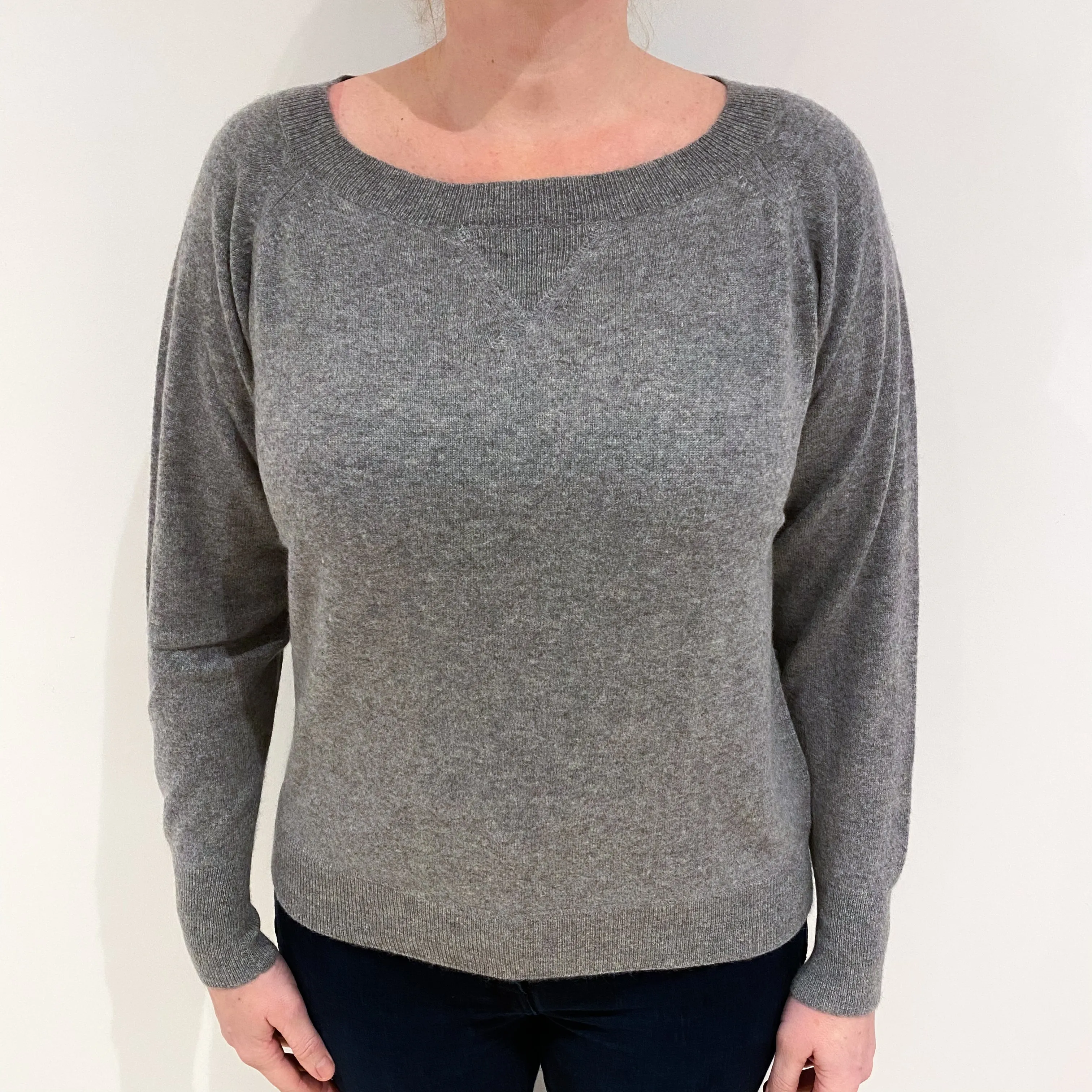 Ash Grey Cashmere Slash Neck Jumper Large